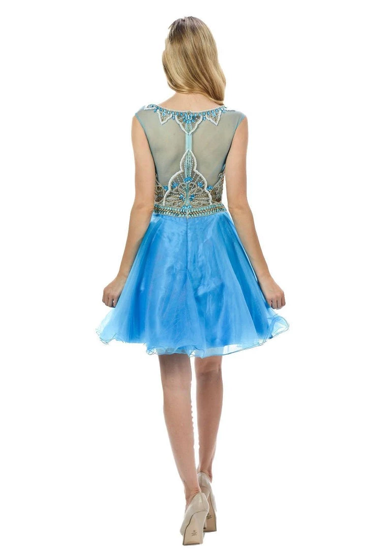 Short Blue Dress With Embellished Bodice By Poly USA Prom 4 Short Blue Dress With Embellished Bodice By Poly USA Prom