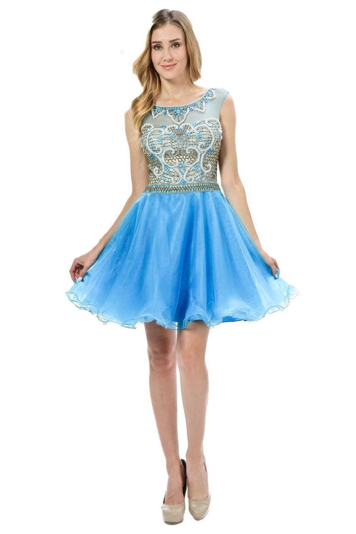 Short Blue Dress With Embellished Bodice By Poly USA Prom 3 Short Blue Dress With Embellished Bodice By Poly USA Prom