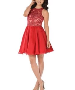 Short Blue Dress With Embroidered Bodice By Poly USA Prom