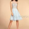 Short Blue Halter Dress With Sheer Bodice By Elizabeth K GS1613 Prom
