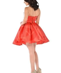 Prom Short Blue Strapless Dress With Lace Bodice By Poly USA