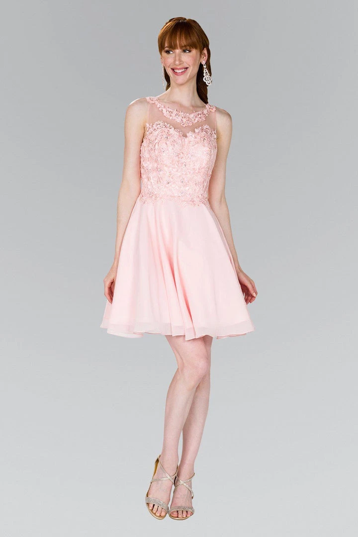 Short Blush Chiffon Dress With Lace Bodice By Elizabeth K GS2394 3 Short Blush Chiffon Dress With Lace Bodice By Elizabeth K GS2394