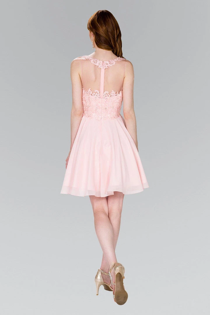 Short Blush Chiffon Dress With Lace Bodice By Elizabeth K GS2394 4 Short Blush Chiffon Dress With Lace Bodice By Elizabeth K GS2394