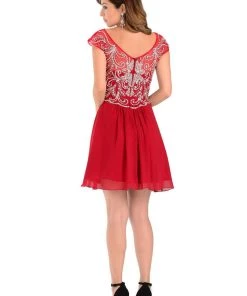 Prom Short Blush Pink Cap Sleeve Dress With Jeweled Bodice By Poly USA 13 Prom Short Blush Pink Cap Sleeve Dress With Jeweled Bodice By Poly USA