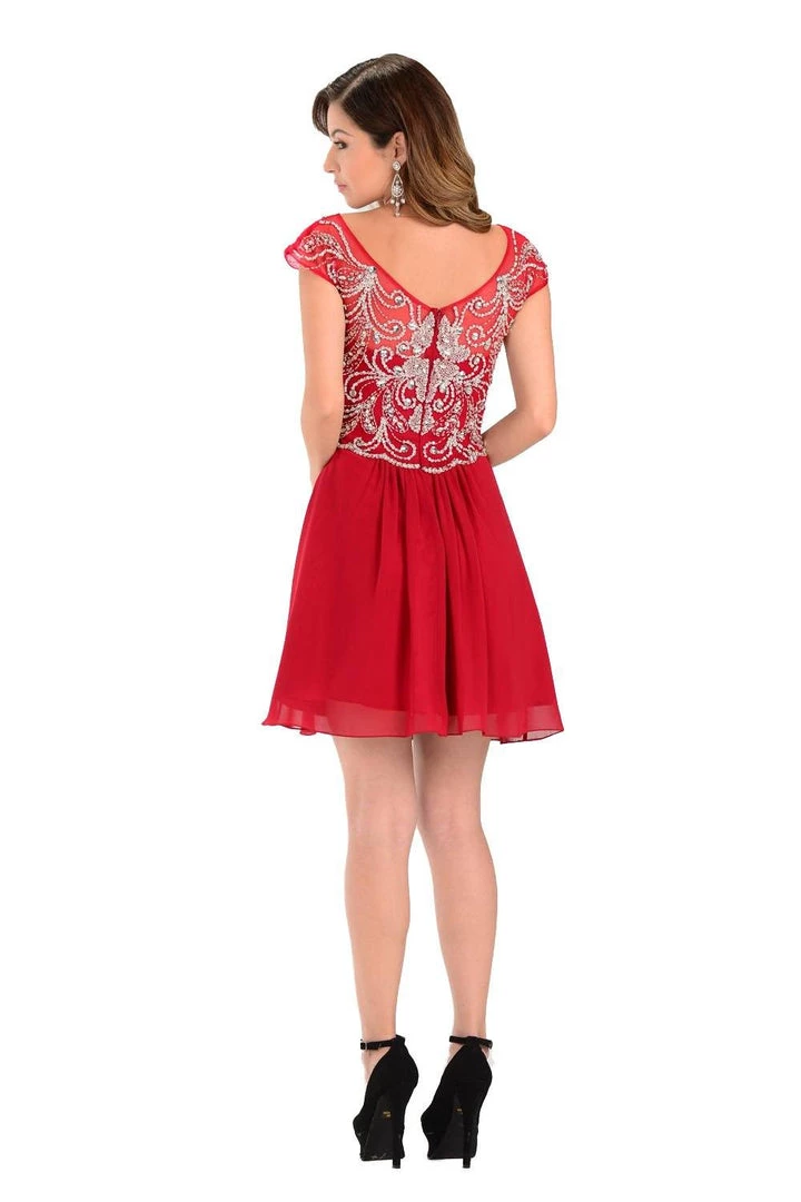 Prom Short Blush Pink Cap Sleeve Dress With Jeweled Bodice By Poly USA 6 Prom Short Blush Pink Cap Sleeve Dress With Jeweled Bodice By Poly USA