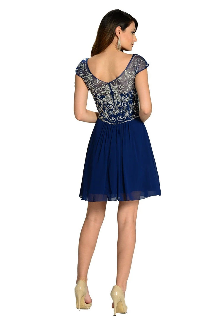 Prom Short Blush Pink Cap Sleeve Dress With Jeweled Bodice By Poly USA 8 Prom Short Blush Pink Cap Sleeve Dress With Jeweled Bodice By Poly USA