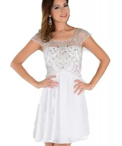 Prom Short Blush Pink Cap Sleeve Dress With Jeweled Bodice By Poly USA 16 Prom Short Blush Pink Cap Sleeve Dress With Jeweled Bodice By Poly USA