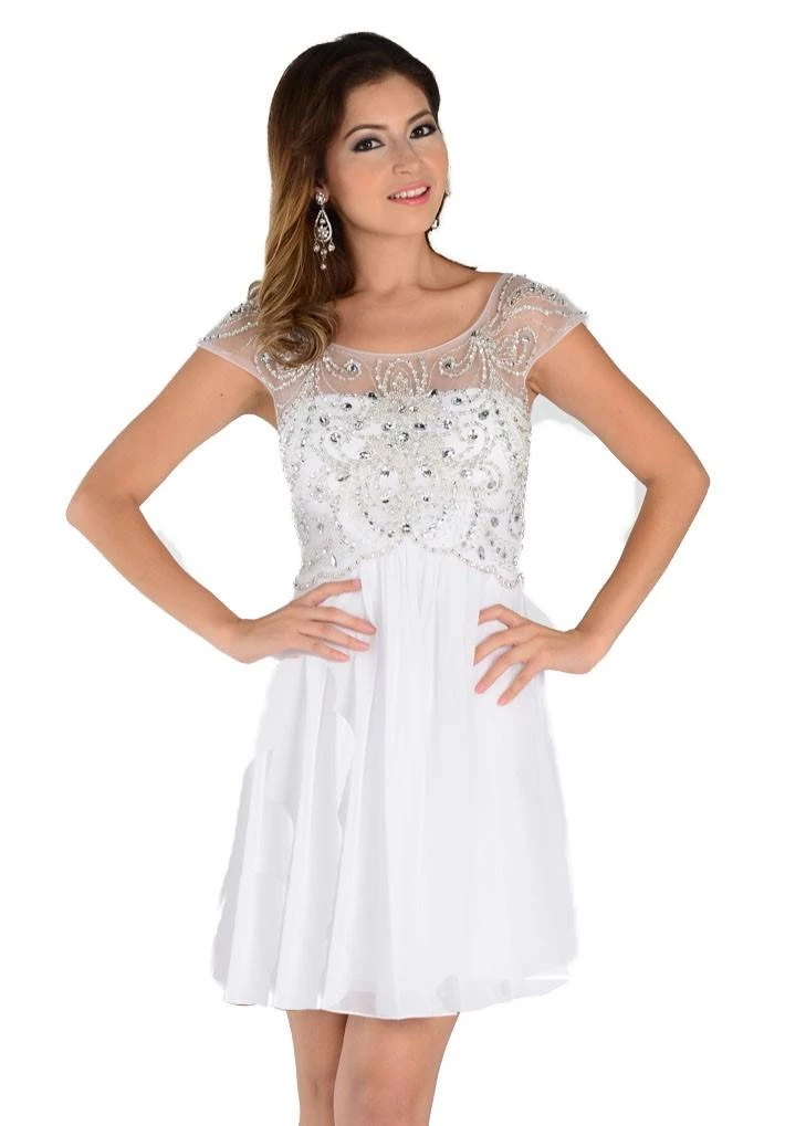 Prom Short Blush Pink Cap Sleeve Dress With Jeweled Bodice By Poly USA 9 Prom Short Blush Pink Cap Sleeve Dress With Jeweled Bodice By Poly USA