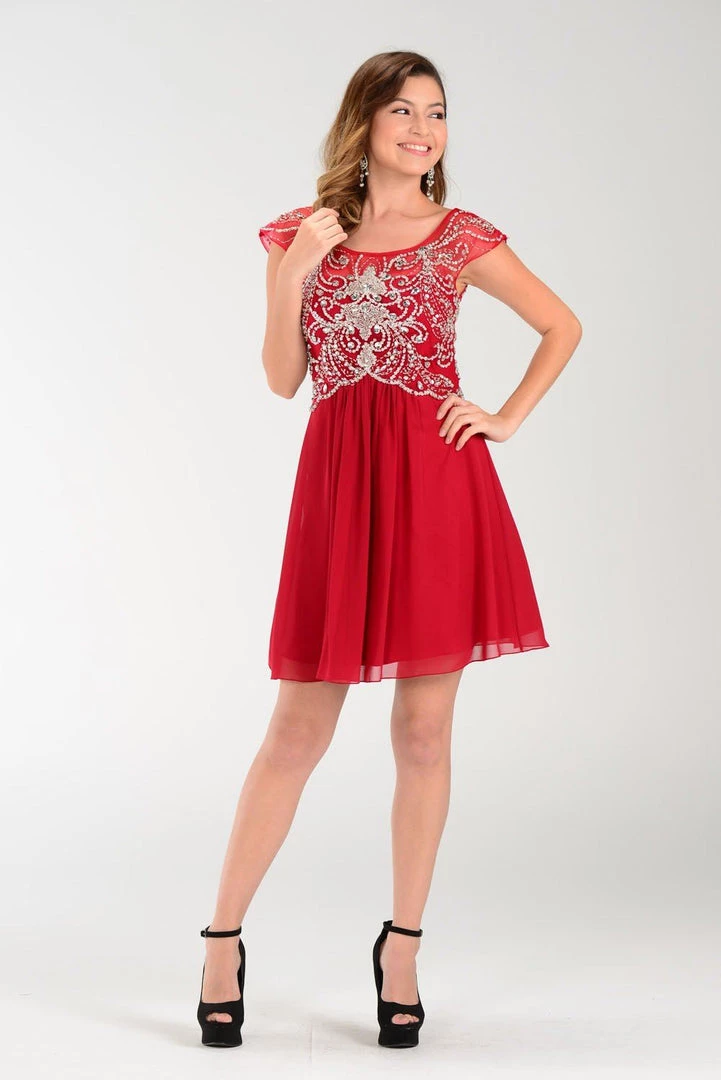 Prom Short Blush Pink Cap Sleeve Dress With Jeweled Bodice By Poly USA 5 Prom Short Blush Pink Cap Sleeve Dress With Jeweled Bodice By Poly USA