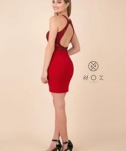 Prom Short Bodycon Halter Dress With Beaded Appliques By Nox Anabel E697 15 Prom Short Bodycon Halter Dress With Beaded Appliques By Nox Anabel E697