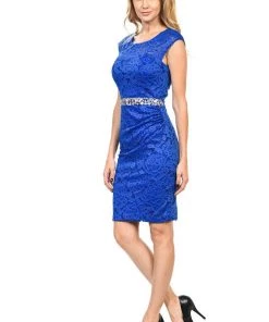 Prom Short Cap Sleeve Lace Dress With Beaded Waist By Lenovia 5140