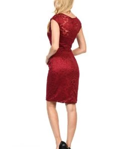 Prom Short Cap Sleeve Lace Dress With Beaded Waist By Lenovia 5140