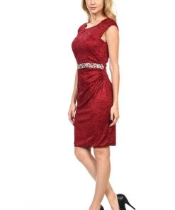 Prom Short Cap Sleeve Lace Dress With Beaded Waist By Lenovia 5140