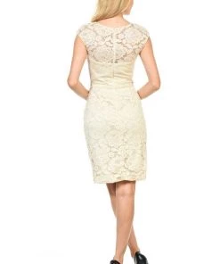 Prom Short Cap Sleeve Lace Dress With Beaded Waist By Lenovia 5140