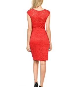 Prom Short Cap Sleeve Lace Dress With Beaded Waist By Lenovia 5140