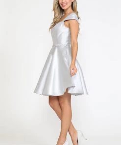 Prom Short Cap Sleeve Mikado Dress By Poly USA 8416