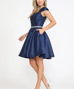 Prom Short Cap Sleeve Mikado Dress By Poly USA 8416