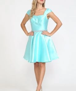 Prom Short Cap Sleeve Mikado Dress By Poly USA 8416