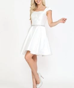 Prom Short Cap Sleeve Mikado Dress By Poly USA 8416