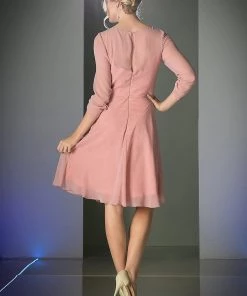 Short Chiffon Dress With 3/4 Sleeves By Cinderella Divine CF062