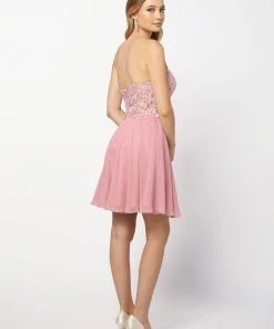 Short Chiffon Dress With Applique Bodice By Nox Anabel A615