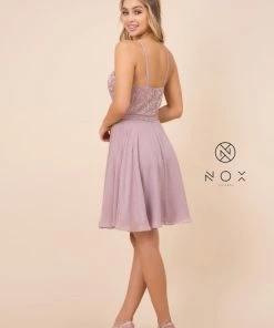 Short Chiffon Dress With Embroidered Bodice By Nox Anabel Y629 Prom