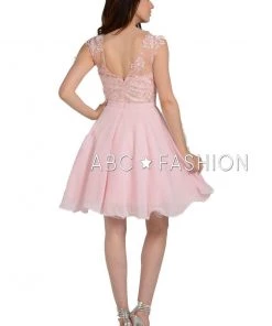 Short Chiffon Dress With Floral Lace Appliques By Poly USA 8094