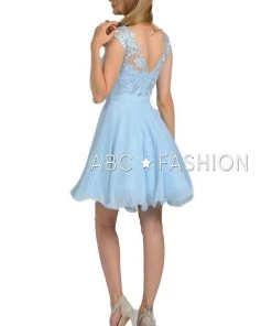 Short Chiffon Dress With Floral Lace Appliques By Poly USA 8094