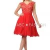 Short Chiffon Dress With Floral Lace Appliques By Poly USA 8094 2 Short Chiffon Dress With Floral Lace Appliques By Poly USA 8094