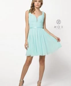 Prom Short Chiffon Dress With Ruched Bodice By Nox Anabel 6242
