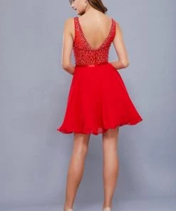 Short Chiffon Dress With Sequined Bodice By Nox Anabel 6163 Prom