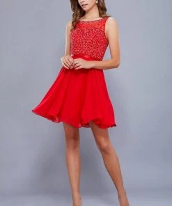 Short Chiffon Dress With Sequined Bodice By Nox Anabel 6163 Prom