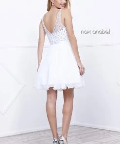 Short Chiffon Dress With Sequined Bodice By Nox Anabel 6163 Prom