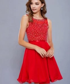 Short Chiffon Dress With Sequined Bodice By Nox Anabel 6163 Prom
