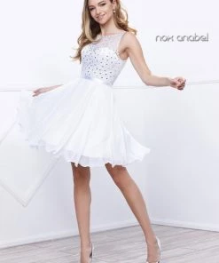 Short Chiffon Dress With Sequined Bodice By Nox Anabel 6163 Prom