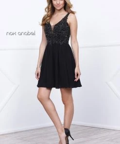 Short Chiffon Lace Applique Dress By Nox Anabel 6291 Prom