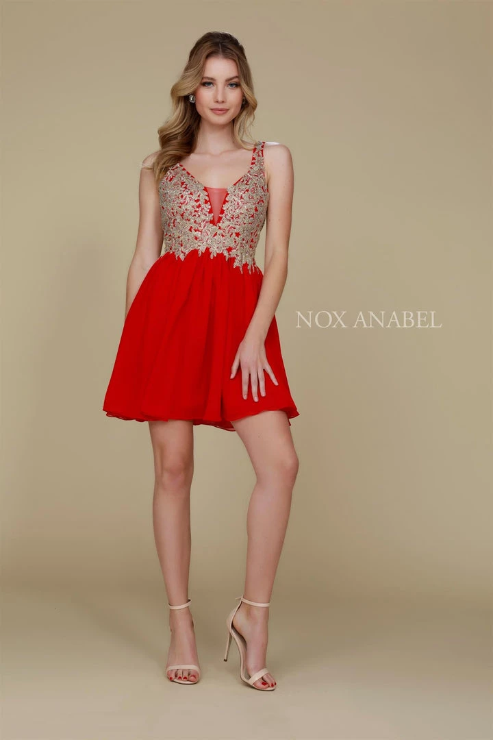Short Chiffon Lace Applique Dress By Nox Anabel 6291 Prom 9 Short Chiffon Lace Applique Dress By Nox Anabel 6291 Prom