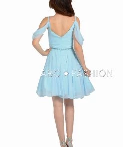 Short Cold Shoulder Dress With Beaded Waistband By Poly USA 8190