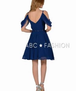 Short Cold Shoulder Dress With Beaded Waistband By Poly USA 8190