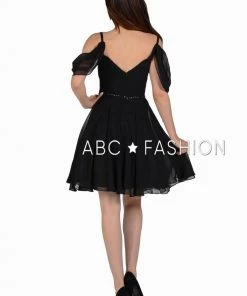 Short Cold Shoulder Dress With Beaded Waistband By Poly USA 8190