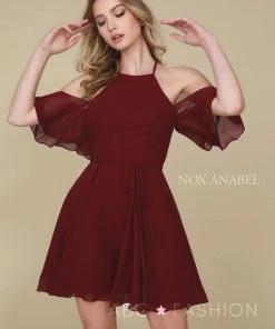 Prom Short Cold Shoulder Dress With Flutter Sleeves By Nox Anabel T667