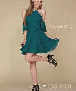 Prom Short Cold Shoulder Dress With Flutter Sleeves By Nox Anabel T667