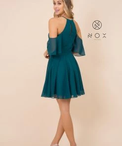 Prom Short Cold Shoulder Dress With Flutter Sleeves By Nox Anabel T667