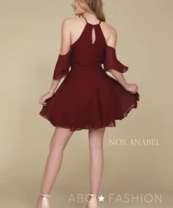 Prom Short Cold Shoulder Dress With Flutter Sleeves By Nox Anabel T667