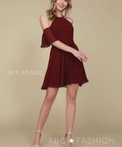 Prom Short Cold Shoulder Dress With Flutter Sleeves By Nox Anabel T667