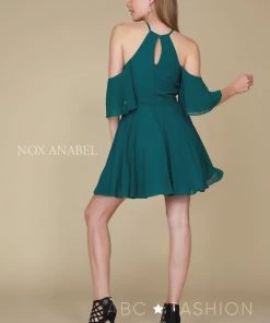 Prom Short Cold Shoulder Dress With Flutter Sleeves By Nox Anabel T667