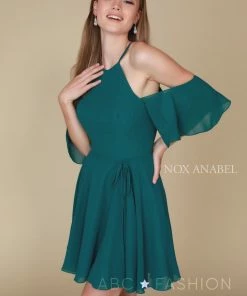 Prom Short Cold Shoulder Dress With Flutter Sleeves By Nox Anabel T667