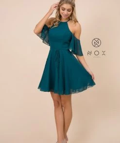 Prom Short Cold Shoulder Dress With Flutter Sleeves By Nox Anabel T667