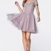Short Cold Shoulder Glitter Dress By Cinderella Divine CD0132 Prom 2 Short Cold Shoulder Glitter Dress By Cinderella Divine CD0132 Prom