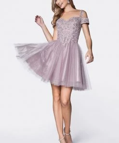 Short Cold Shoulder Glitter Dress By Cinderella Divine CD0132 Prom